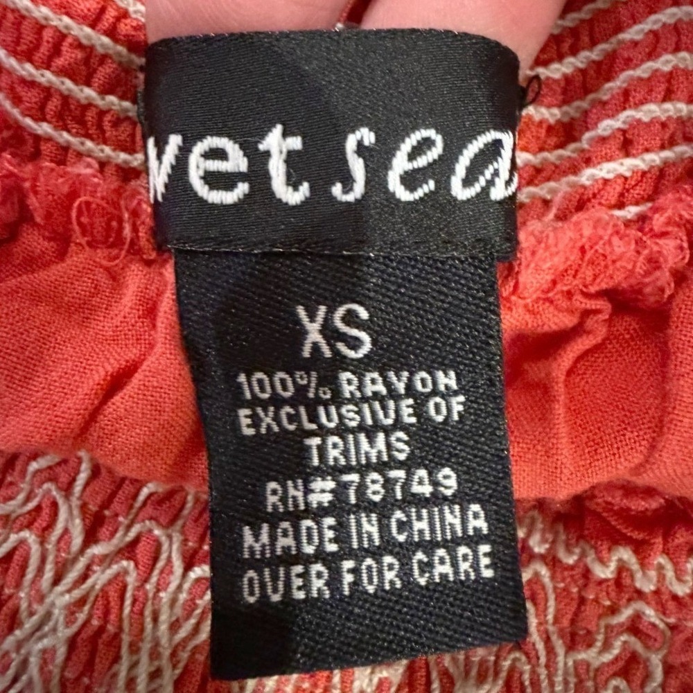 Vintage Y2K Wet Seal XS/S Coral Embroidered Smocked Strapless Babydoll Tube Top - Picture 3 of 6